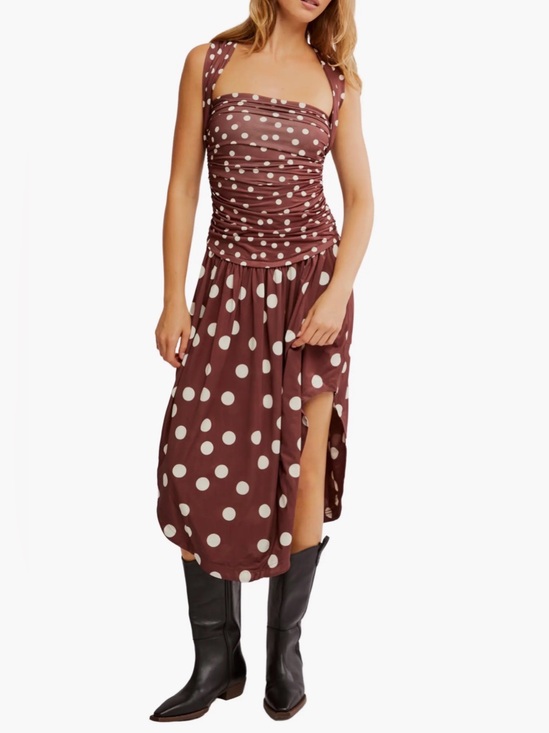 Free People Dresses & Skirts - Free People Chocolate Brown Polka Dot Midi Dress